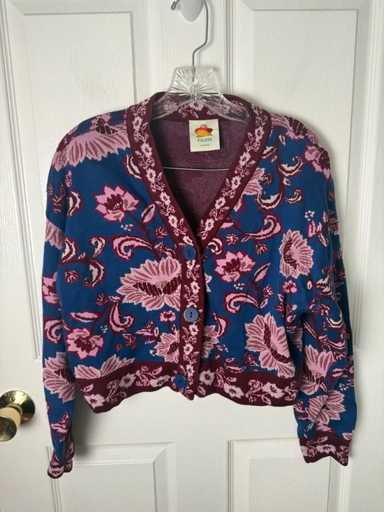 Farm Rio Flower Delicacy Jacquard Cardigan M - Picture 2 of 7
